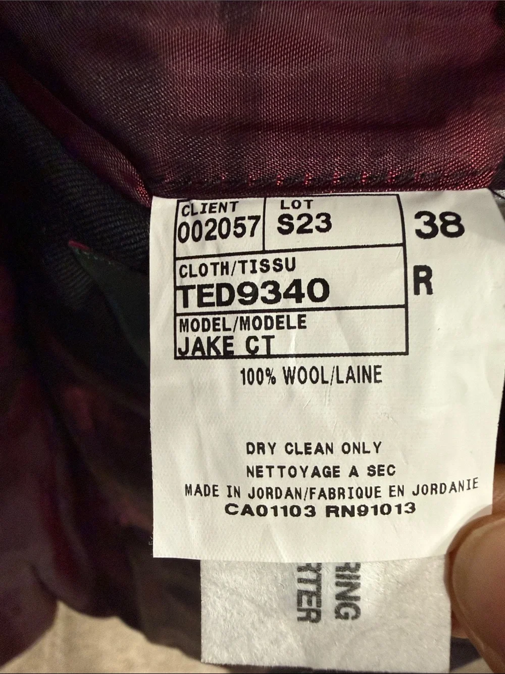 Ted Baker Black Sport Coat with Burgundy Lining